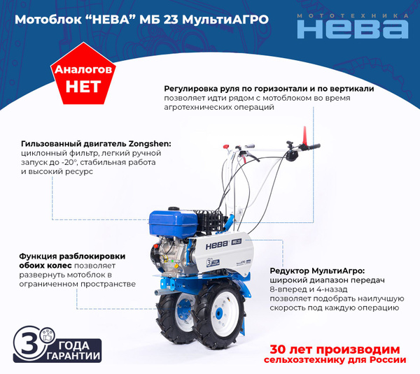 Мотоблок "Нева" МБ-23-МультиАГРО ZS GB270 6 фрез, 9 л.с. - купить ...