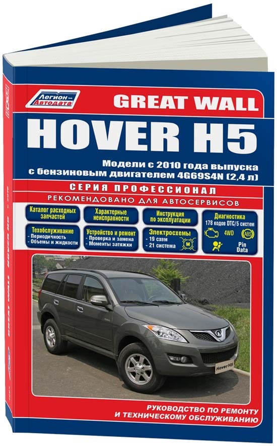 Great Wall HOVER H5 с 2010 бензиновым двигателем 4G69S4N (2,4). Серия Профессионал. Книга, руководство по ремонту. Эксплуатация. Техобслуживание. Каталог запчастей. Характерные неисправности