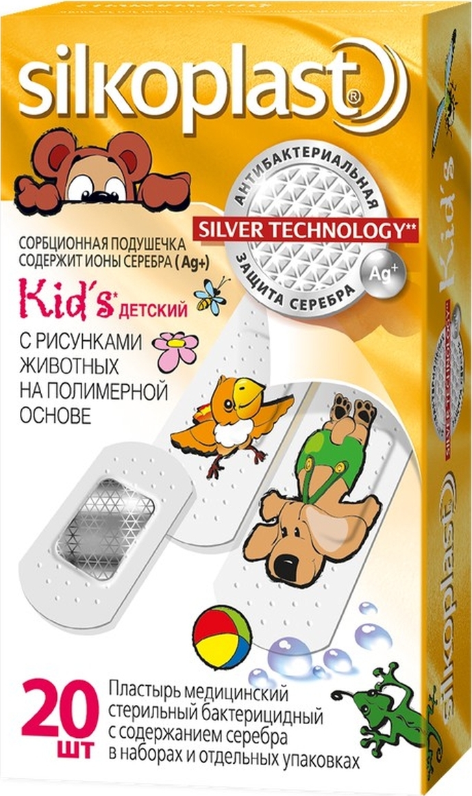 Silkoplast Пластырь "Kid's", стерильный, с рисунками животных ...