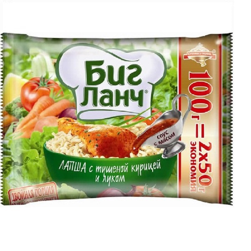 Лапша быстрого приготовления "БИГ ЛАНЧ" 100г брикет (с тушеной курицей ...