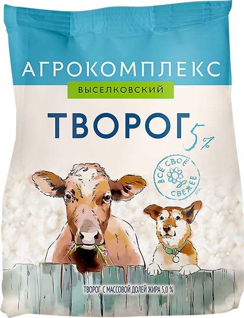 Творог рассыпчатый 5%, 300 г, Агрокомплекс, пакет