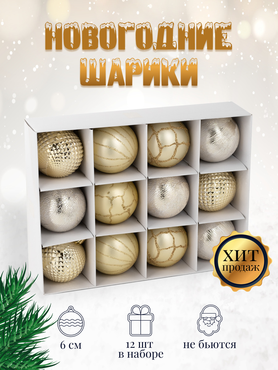 Набор ёлочных шариков, Ёлочный шар, диаметр 6 см, купить по выгодной ...