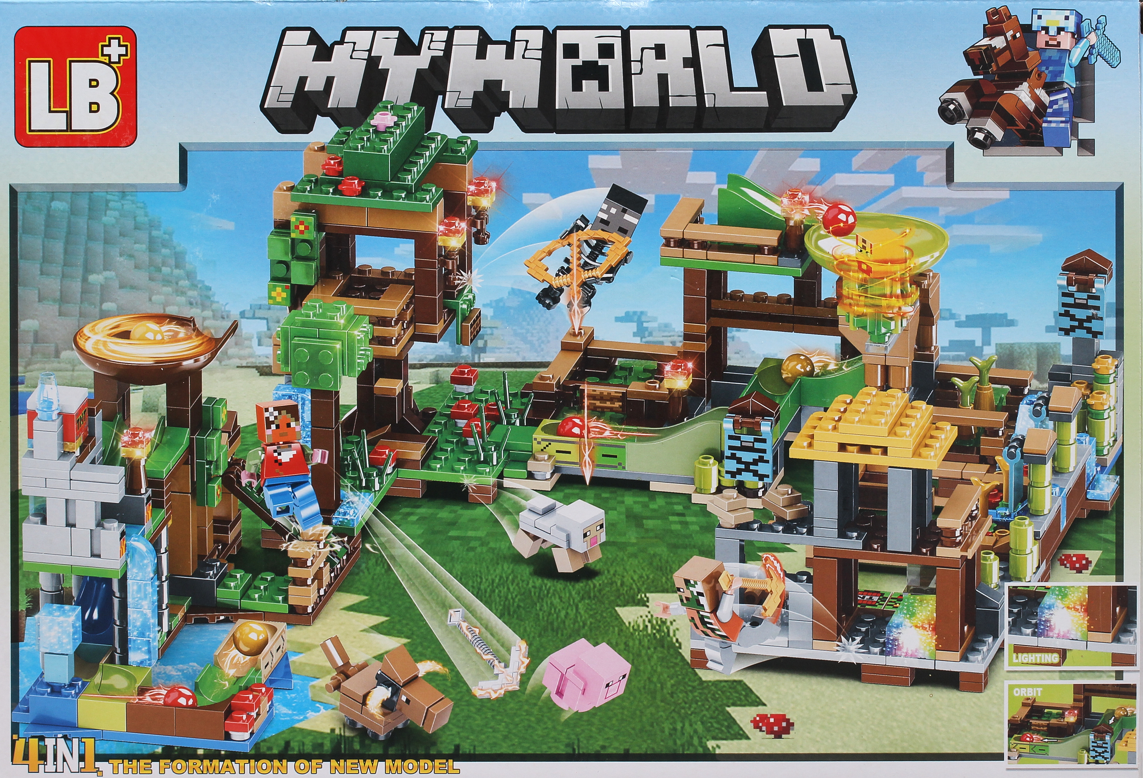 Конструктор My World, Майнкрафт, Minekraft LB 559 4 в 1, 879 деталей Ферма  с LED деталями