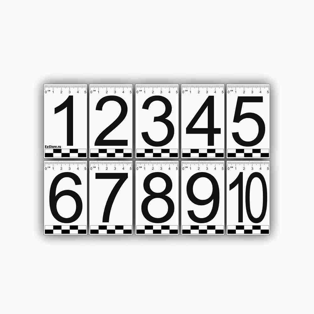 криминалистические карточки с цифрами. крупные цифры. цифры крупным шрифтом. линейка 10 см. криминалистические номерки от 1 до 10.