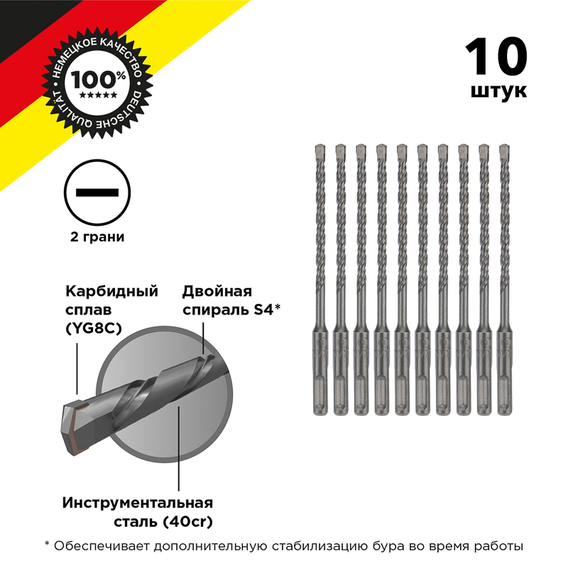 Бур для перфоратора по бетону Kranz 6x160x100 мм SDS PLUS 10 шт