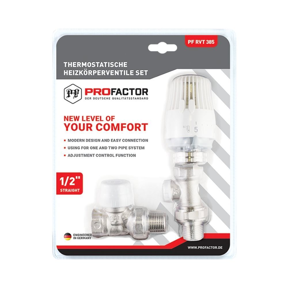 Комплект термостатический для радиатора, 1/2", прямой, ProFactor, PF RVT 385