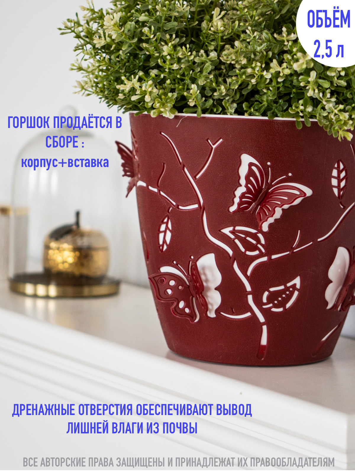 Бордовый горшок для цветов в интерьере