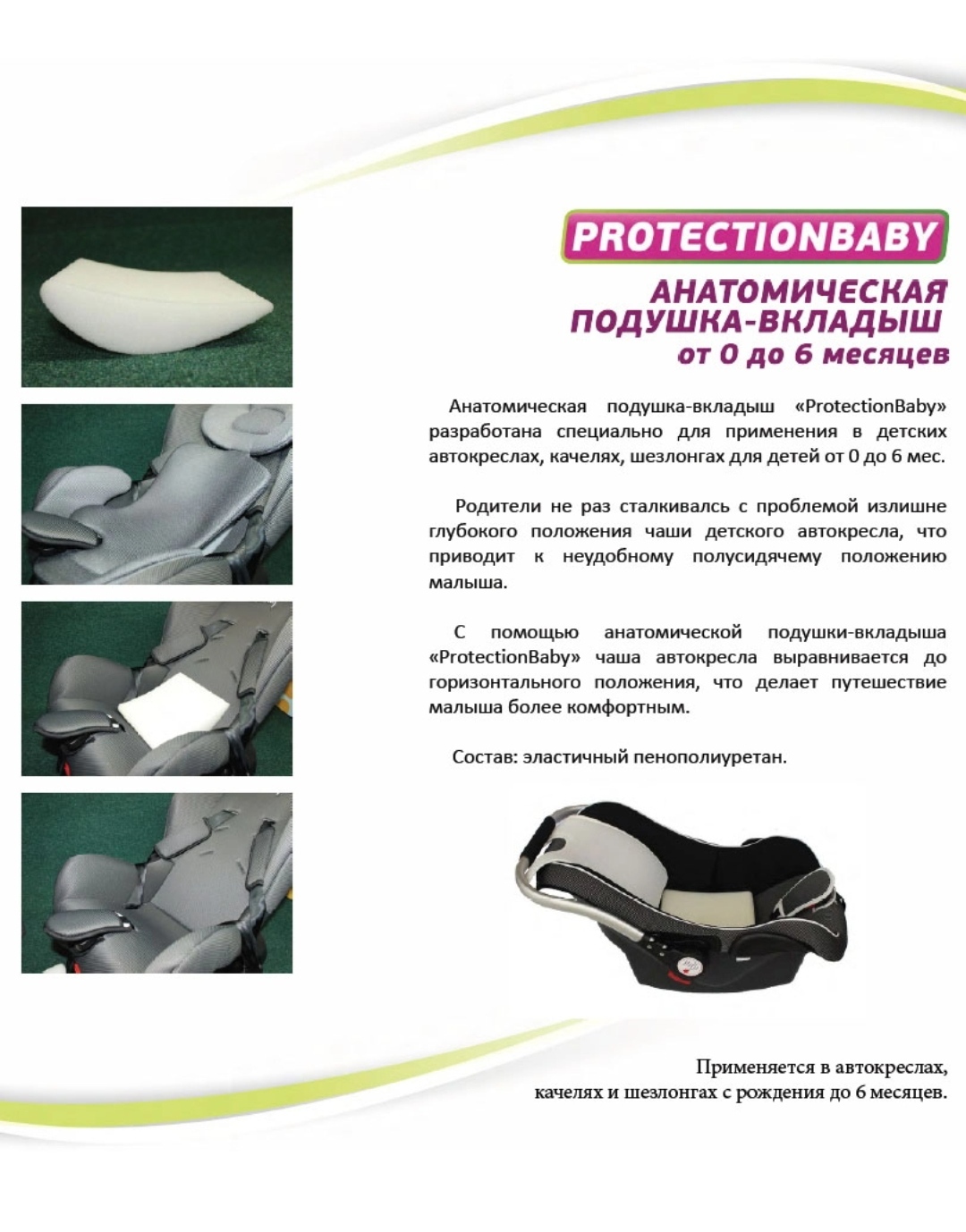 Подушка-вкладыш анатомическая PROTECTIONBABY РВ-006