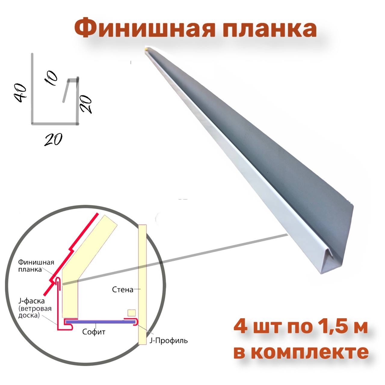 Планка финишная/стартовая/j-профиль металлический/наличник/планка для  забора. Цвет белый 9003 1500мм-4шт - купить с доставкой по выгодным ценам в  интернет-магазине OZON (633925351)