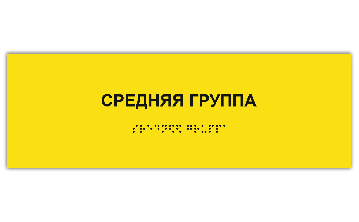 Таблички Брайля / Тактильная табличка ГОСТ со шрифтом Брайля СРЕДНЯЯ ГРУППА  300х100мм