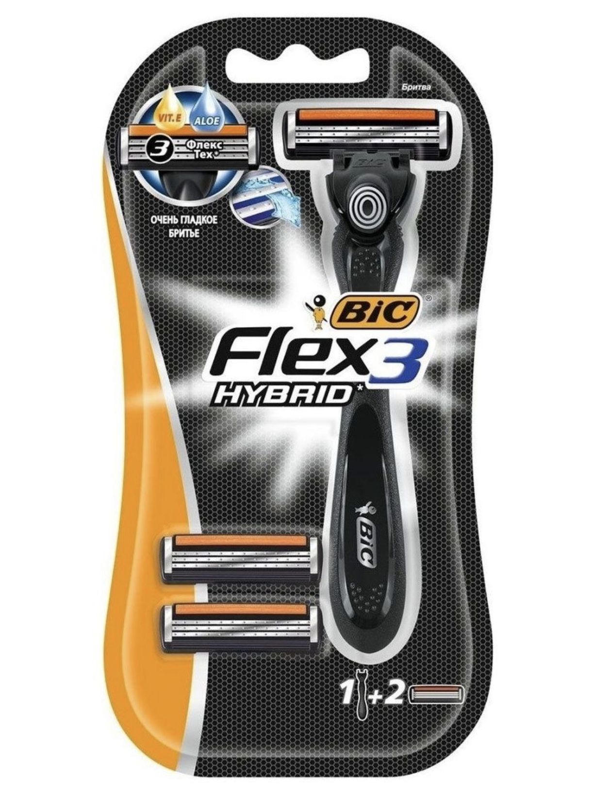 Бритва мужская BIC Flex 3 Hybrid, 1 ручка и 2 сменные кассеты