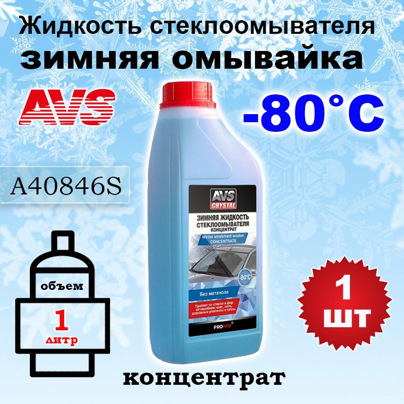 Жидкость стеклоомывателя (омывайка) зима "AVS" AVK-755 (-80С) (1 л) (концентрат), A40846S, 1 шт