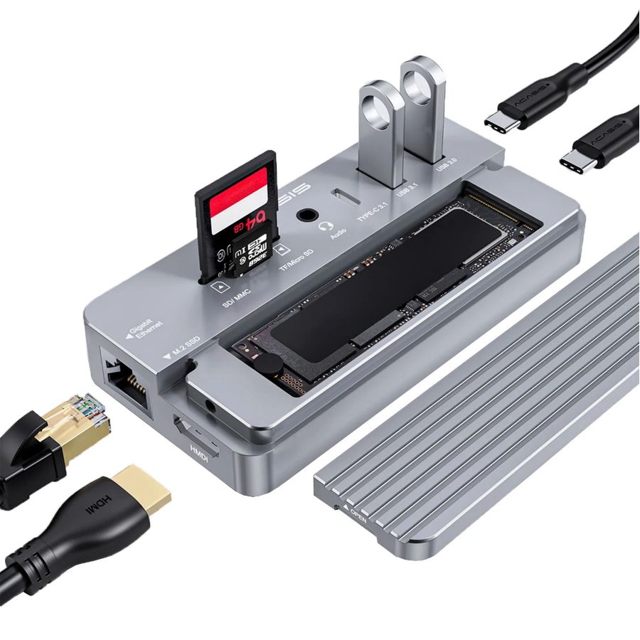 Док-станция Acasis USB-C HUB 10 в 1 для M.2 NVME и SATA NGFF SSD с  поддержкой HDMI 8 ТБ для Windows/MAC/IPAD Silver (CM073) - купить с  доставкой по выгодным ценам в интернет-магазине