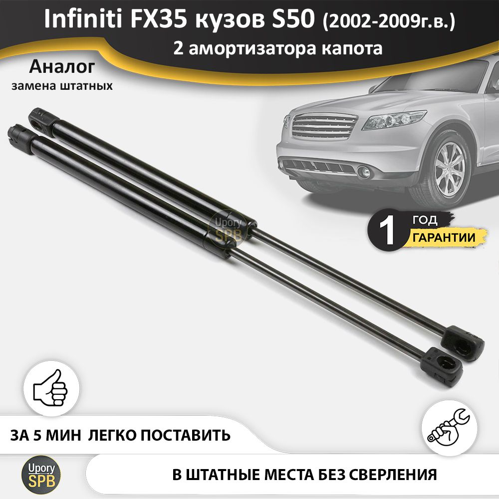 Газовые упоры (амортизаторы) капота для Infiniti FX35 - S50  (2002-2009г.в.), стойки кузова 2 шт., газлифт крышки инфинити - UporySPB  арт. FX35_S50_1701 - купить по выгодной цене в интернет-магазине OZON  (758459878)