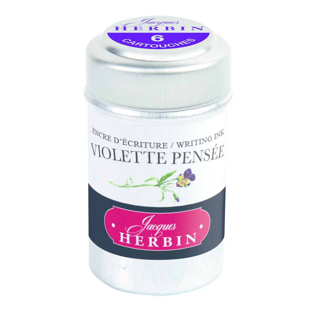 Картриджи для перьевой ручки Herbin. Violette pensee Задумчивая фиалка. 6 шт, международный формат, короткие (international short)