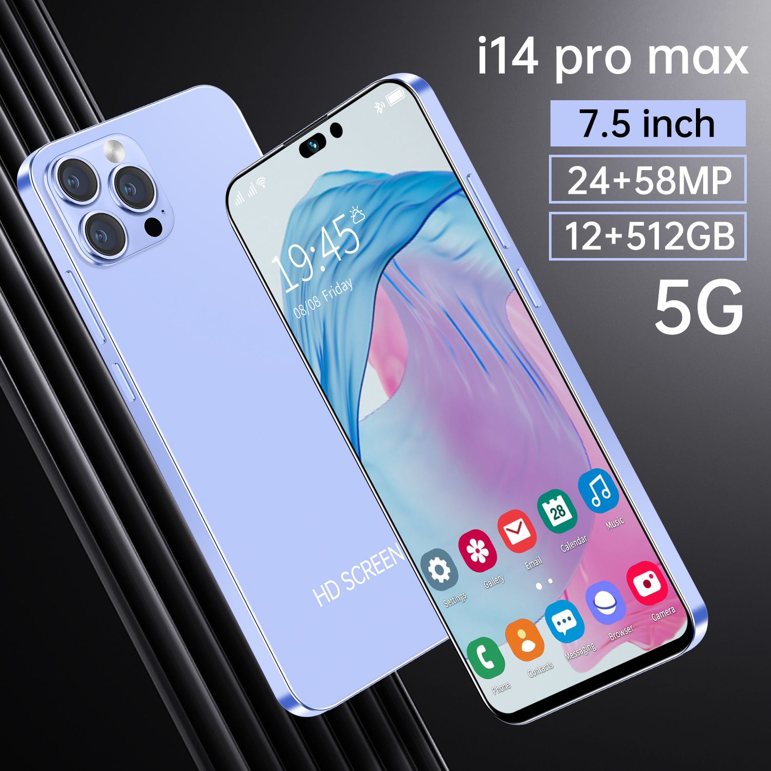 Смартфон самый популярный новый универсальный мобильный телефон I14 Pro Max  2023 Последний динамический остров версии I14 12/512 ГБ, синий