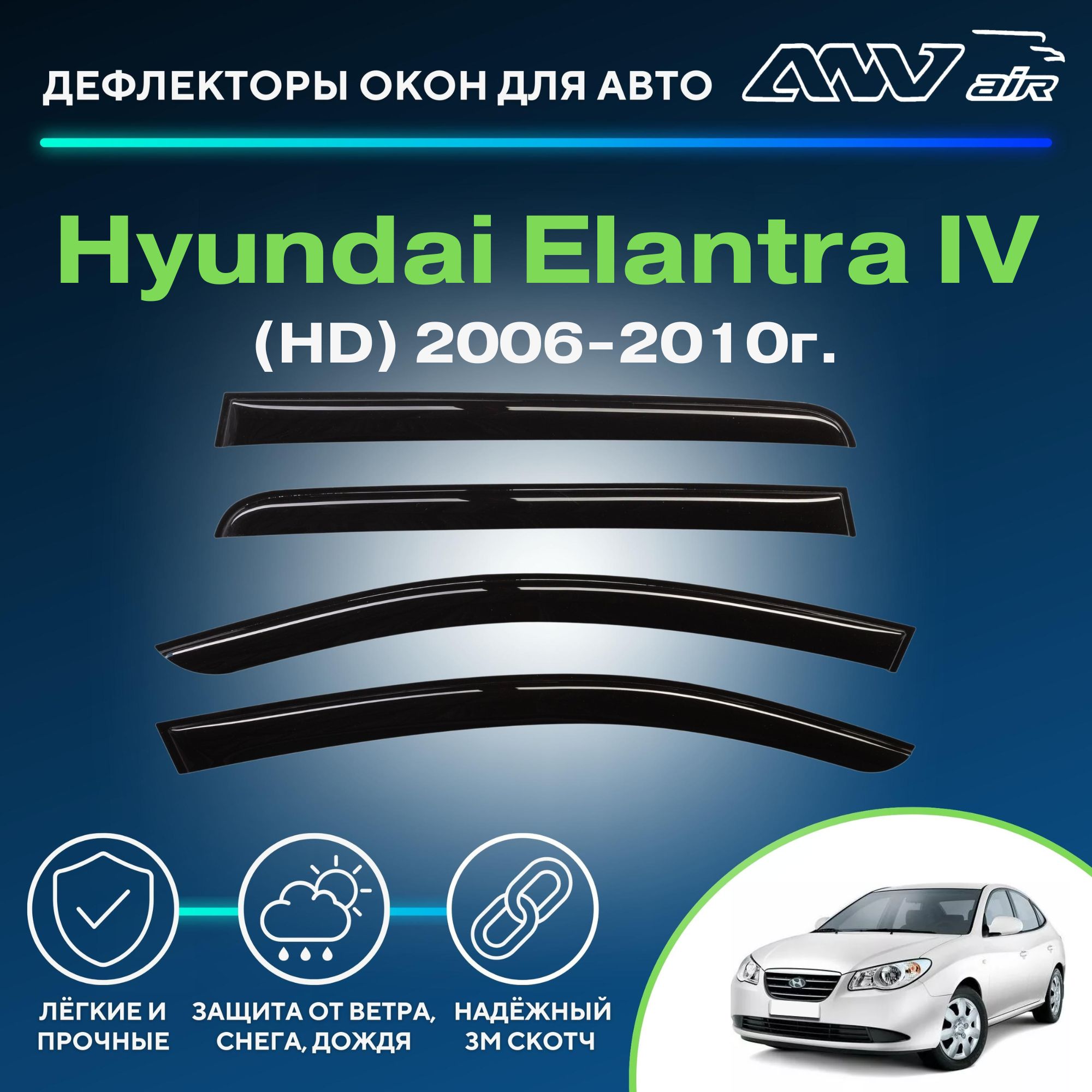 Дефлектор для окон ANV air ДК0058 Elantra HD, Elantra купить по выгодной  цене в интернет-магазине OZON (229959901)