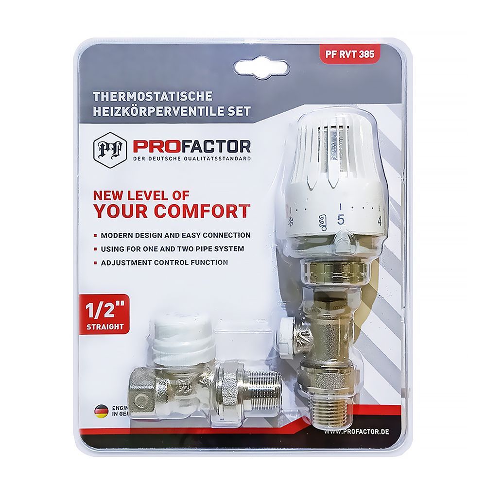 Комплект радиатора PROFACTOR термостатический, прямой, 1/2 PF RVT 385