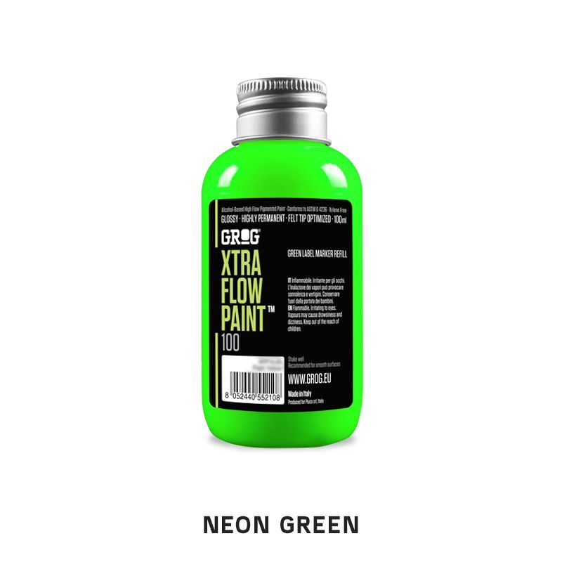 Чернила Grog Xtra Flow Paint 100 мл/ неон-зеленые/ Neon Green