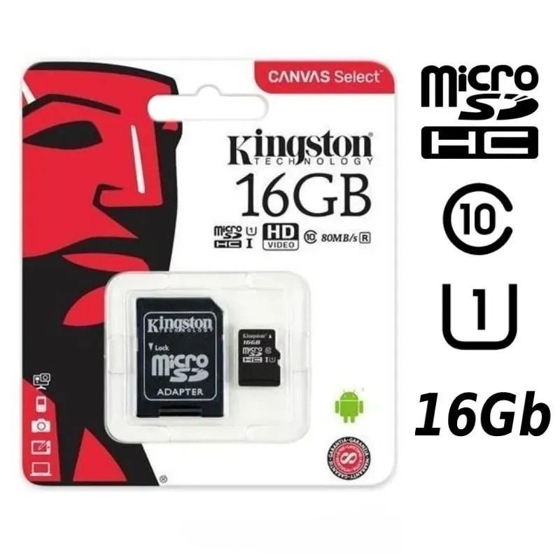 КартапамятиKingston16ГБmicroSDSDHC10classклассдлятелефона/видеорегистратора/камеры