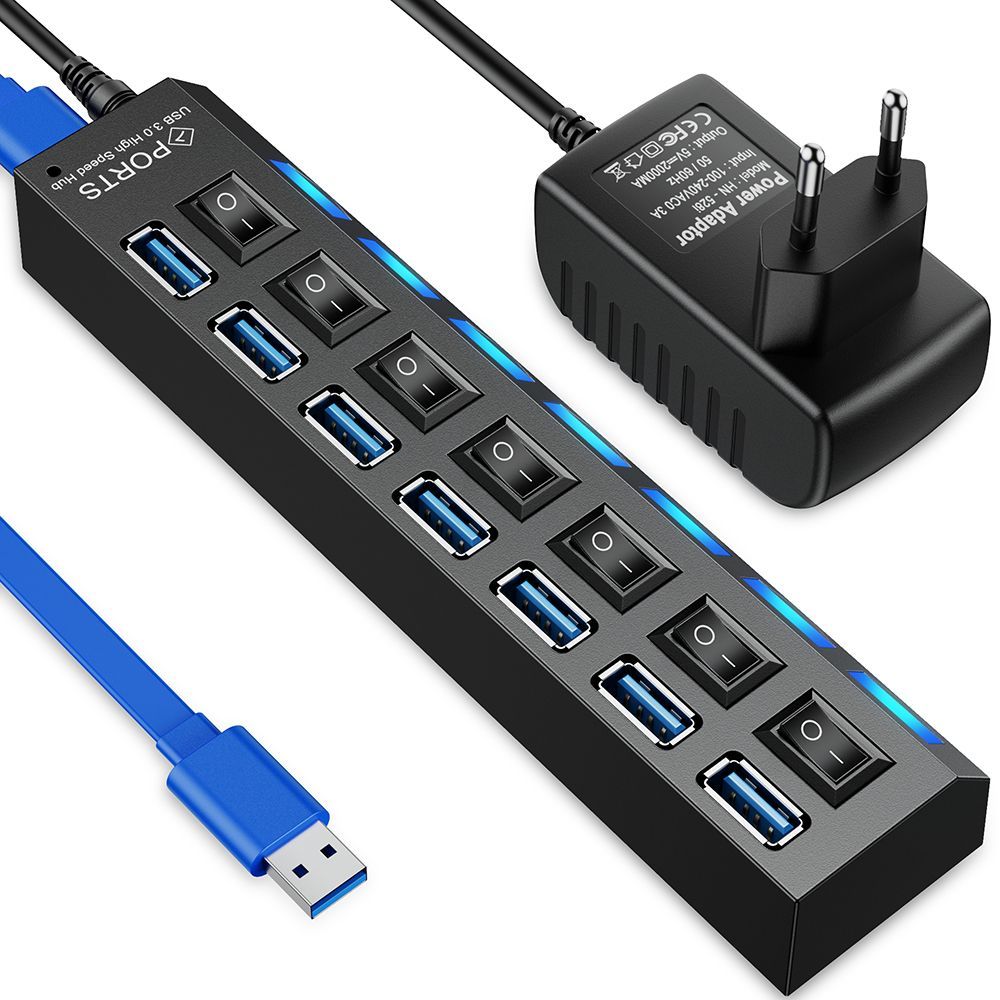 USB хаб на 7 портов HI-Speed USB 2.0, черный