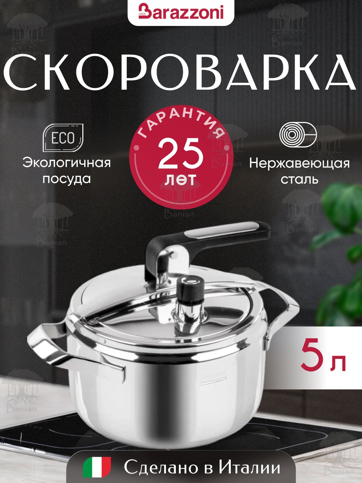 Скороварка 5 л нержавеющая сталь, для плиты 5400450050, Barazzoni - купить  с доставкой по выгодным ценам в интернет-магазине OZON (933362935)