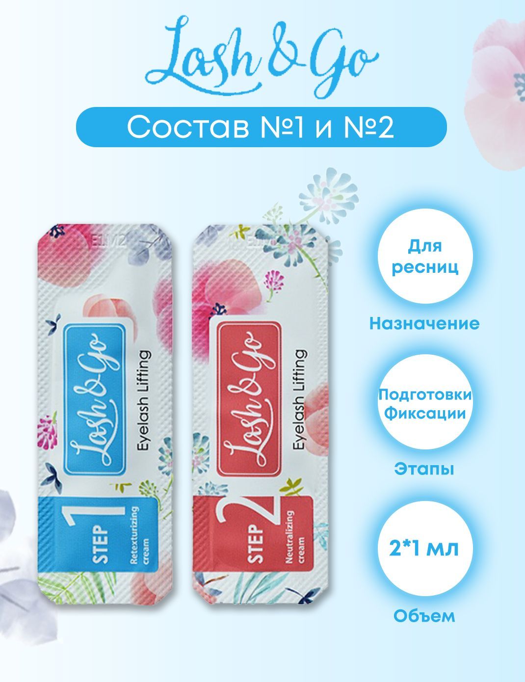 Lash&Go Набор составов №1 Retexturizing cream + №2 Neutralizing cream для ламинирования ресниц, саше по 0,67 мл