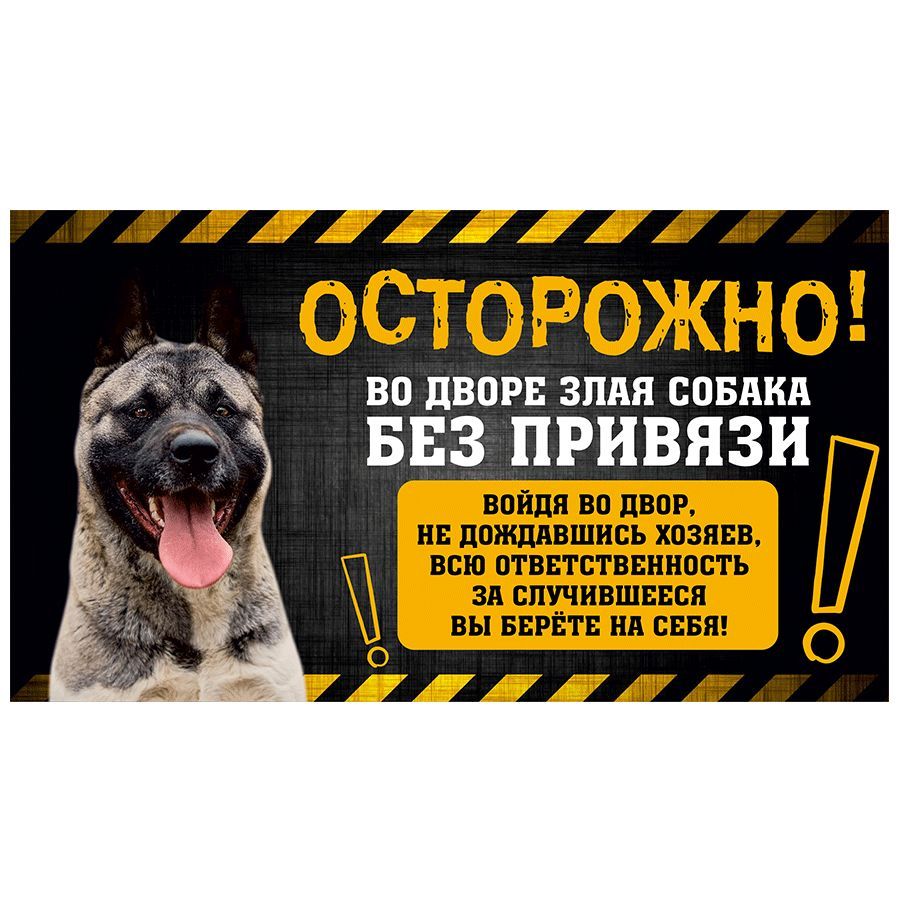 Табличка, с юмором, прикол, DANGER DOG, Осторожно! Во дворе собака без  привязи, Американская акита, 25x14 см, 25 см, 14 см - купить в  интернет-магазине OZON по выгодной цене (1061606984)