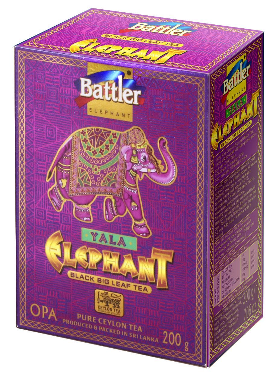 Чай BATTLER - YALA ELEPHANT (OPA) - СЛОН ЯЛА (ОРАНЖ ПЕКО A) - Листовой цейлонский черный чай 200г в упаковке