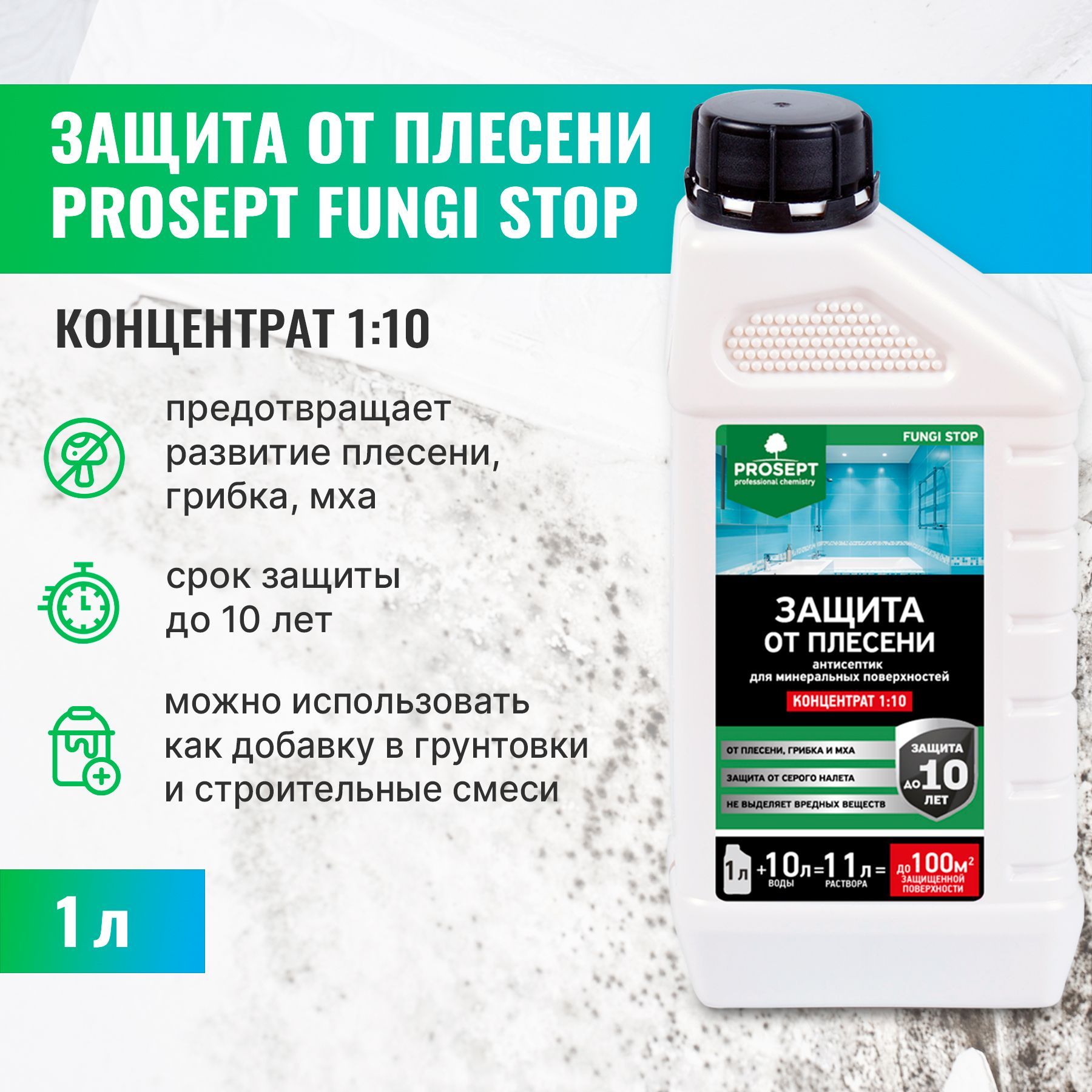 Защита от плесени, антиплесень PROSEPT FUNGI STOP, концентрат 1:10 1 л