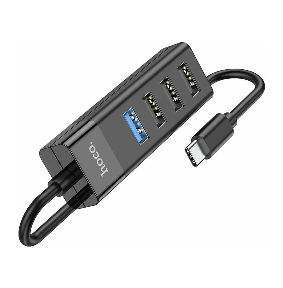 ПереходникHOCOHB25TYPE-C,USB3.0/2.0HUBна4порта,черный