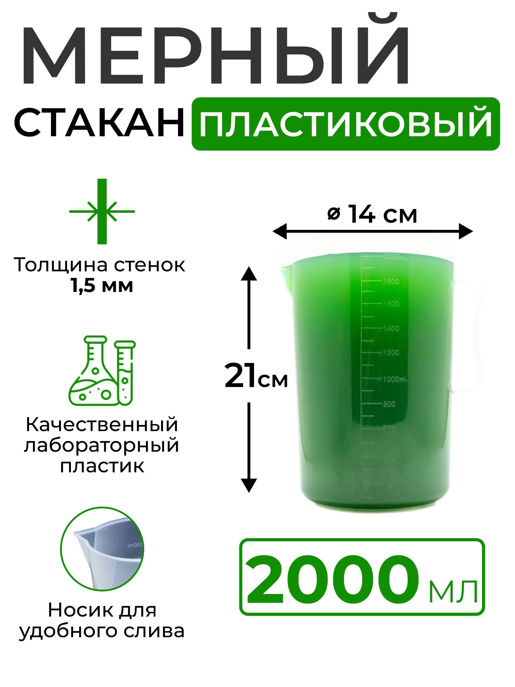 Мерный стакан пластиковый, 2000 мл. (полипропилен)