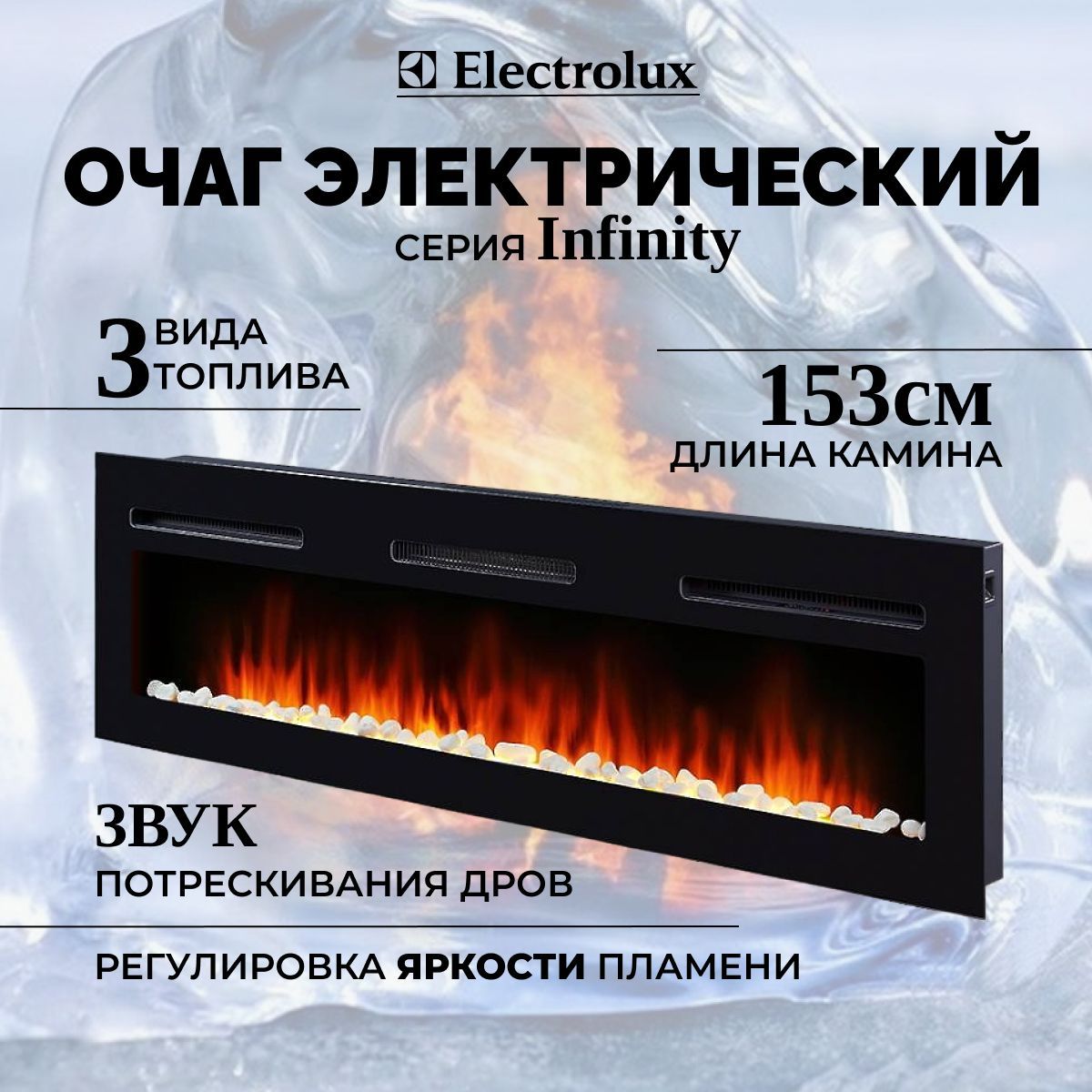 ОчагэлектрическийElectroluxInfinityEFP/P-1600ULS(встраиваемыйкаминэлектрическийсфункциейобогрева,реалистичнаяимитацияогня)