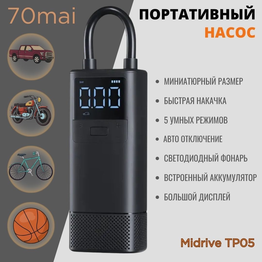 Автомобильный компрессор 70mai Air Compressor Wireless Midrive TP05  100000388 для шин по низкой цене - купить в интернет-магазине OZON  (1181036950)