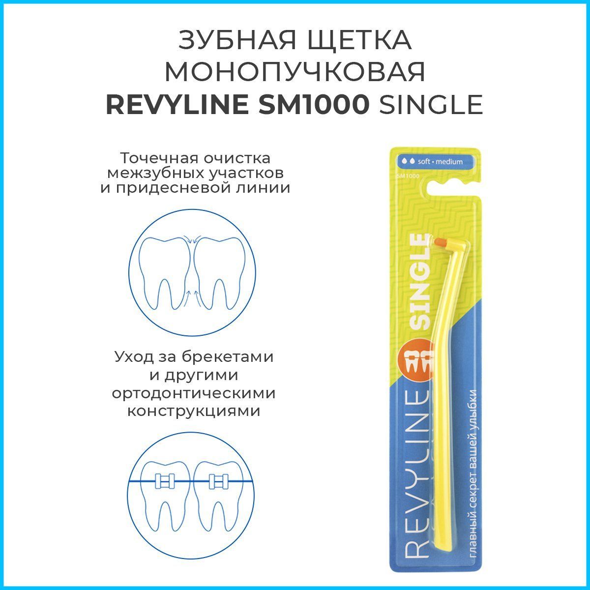 Зубная щетка Revyline SM1000, монопучковая. Салатовая. Ревилайн