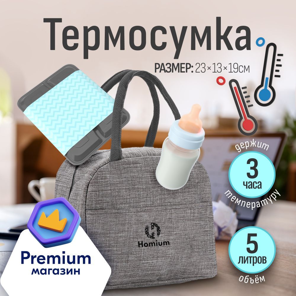 Термосумка для ланч-бокса Homium Уют и тепло в каждый дом, 5 л, серый,  держит температуру 3 ч - купить по выгодной цене в интернет-магазине OZON  (441524852)