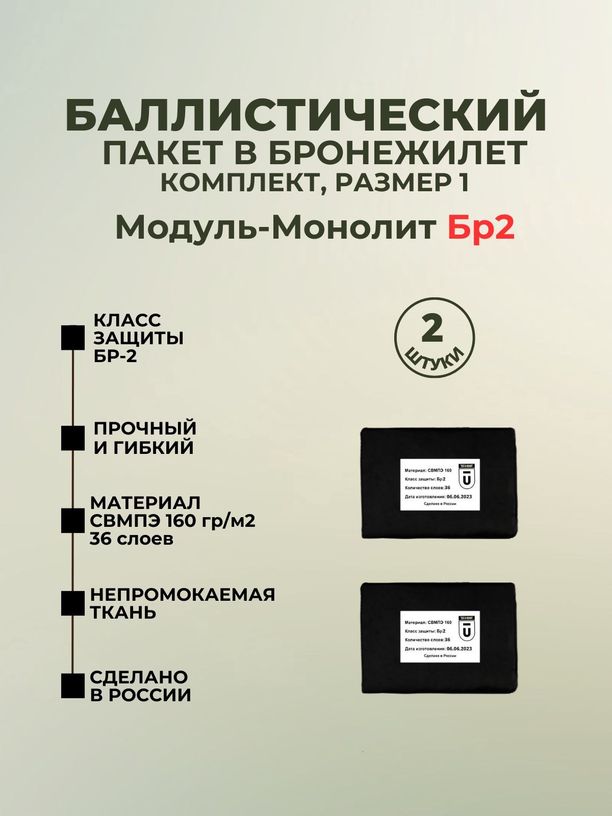 Баллистический пакет боковой Бр2 для плитника Модуль-Монолит, противоосколочный пакет СВМПЭ, баллистика в камербанды