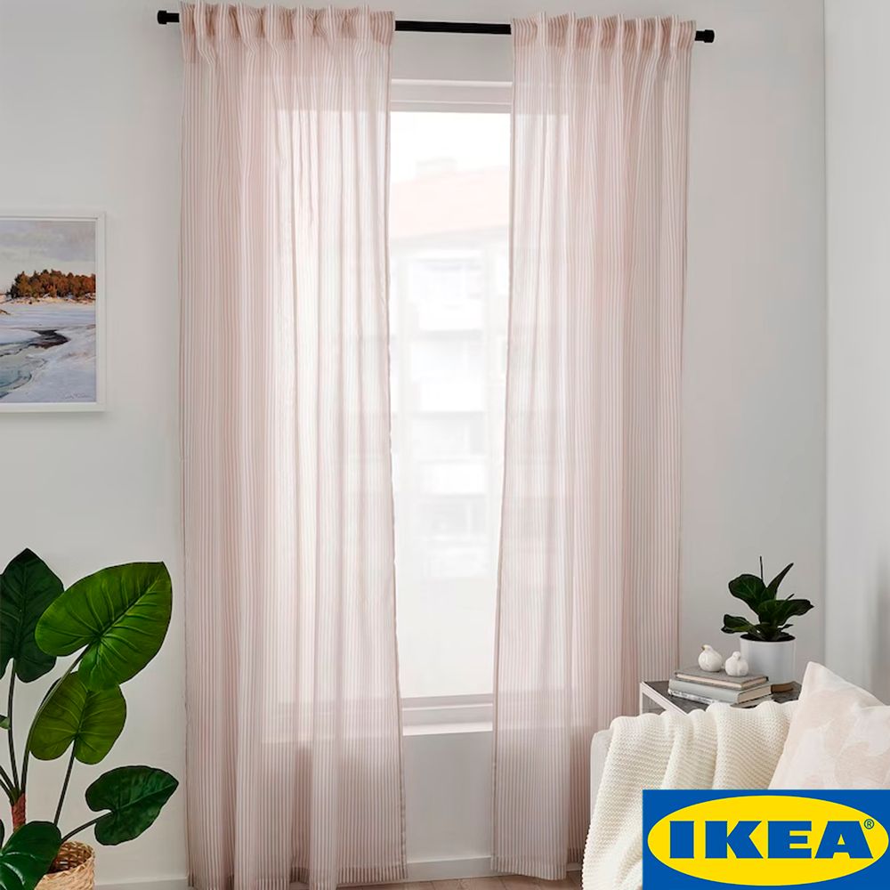 Комплект штор IKEA Икеа BYMOTT , 300х120см, белый/бежевый, Хлопок,  Полиэстер купить по низкой цене с доставкой в интернет-магазине OZON  (1261483500)