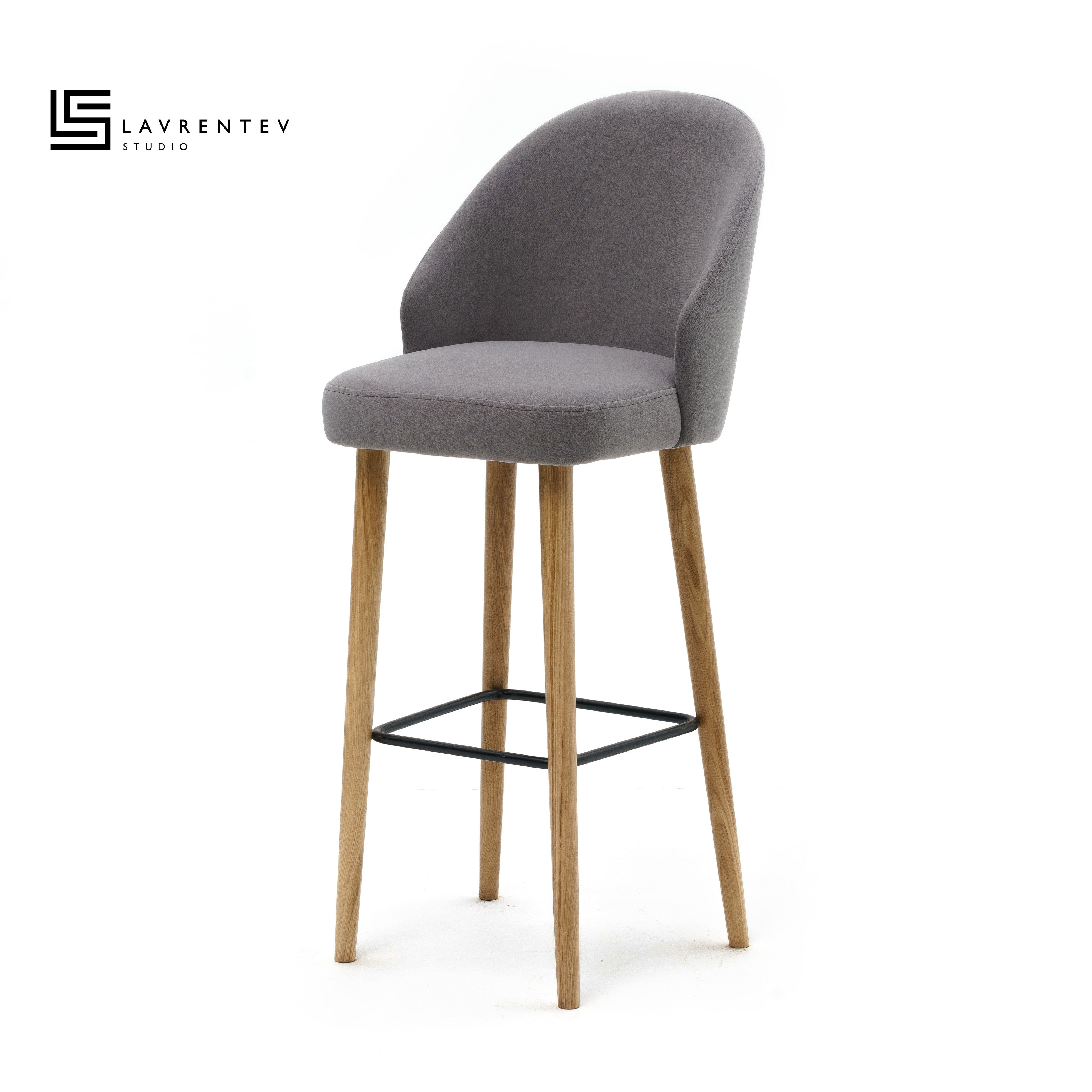 Стул барный 75 см Fusion mini 3, на деревянных ножках, велюр цвет серый