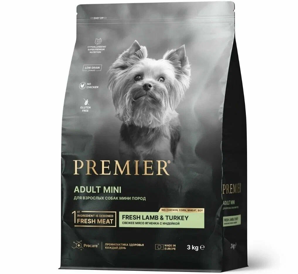 Сухой корм для собак Premier Dog Lamb&Turkey ADULT Mini (Свежее мясо ягненка с индейкой для собак мелких пород) 3 кг.