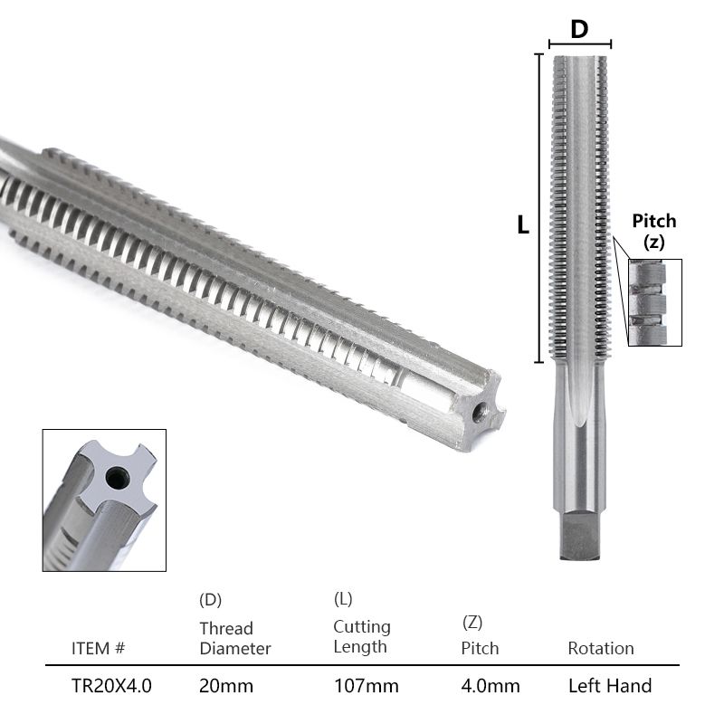 Метчик машинных трапецеидальный TR 20 x 4 мм, левостороннее, 1 шт