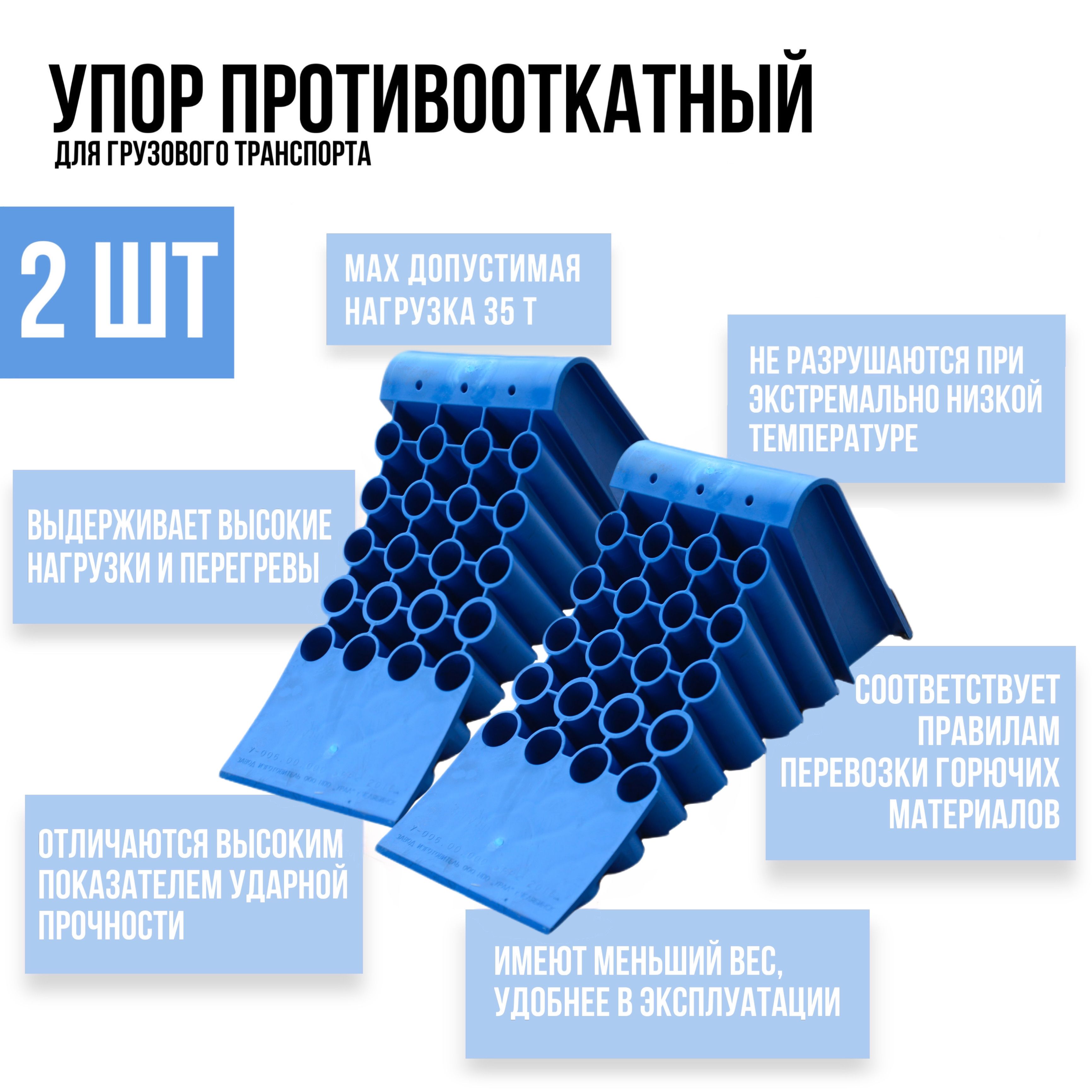 Упор противооткатный для грузового транспорта 2шт, 480*210*200 мм, синий