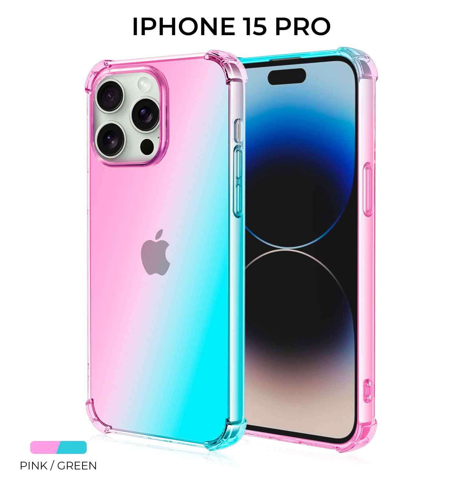 Силиконовый чехол для iPhone 15 Pro Krieger Mix 1.5мм противоударный Розово  Зеленый - купить с доставкой по выгодным ценам в интернет-магазине OZON  (1282920095)