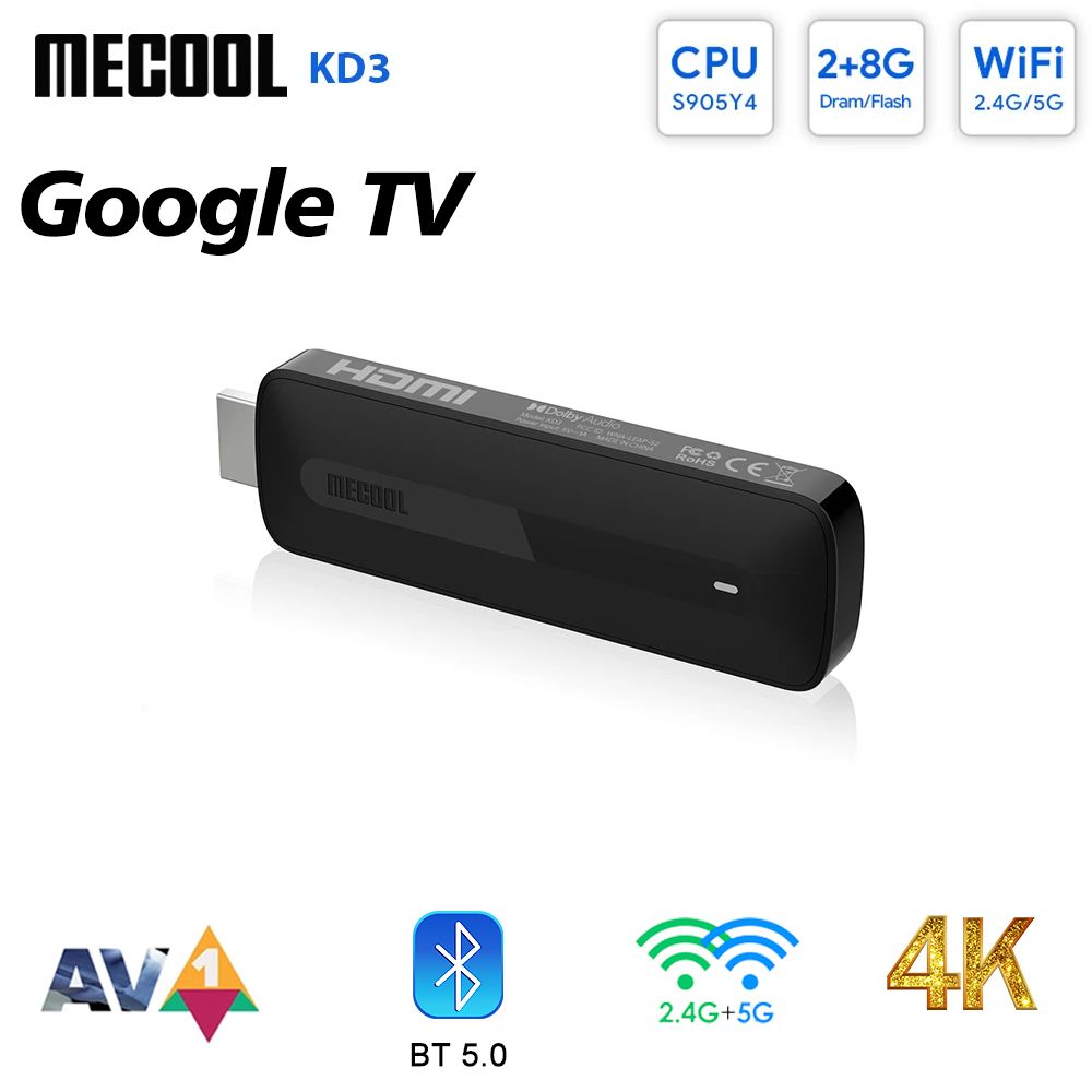 ТВ-приставкаMECOOLKD3Android11сDolbyAudio2+8GСертифицированныйGoogleGoogleTVStreamМедиа-приемникStickДомашниймедиаплеер