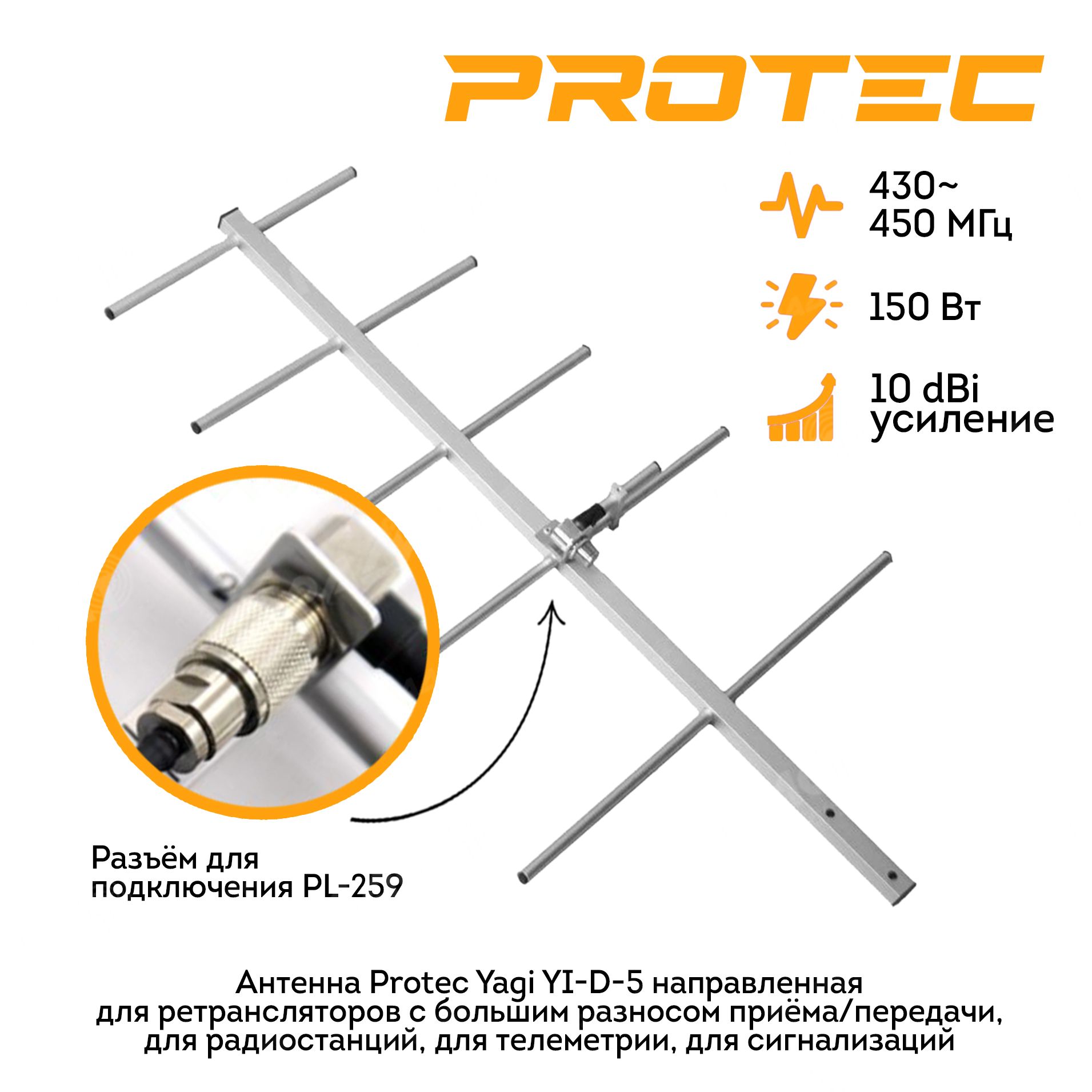 Антенна Yagi UHF 430-450MHz разъем PL-259 с высоким коэффициентом ...