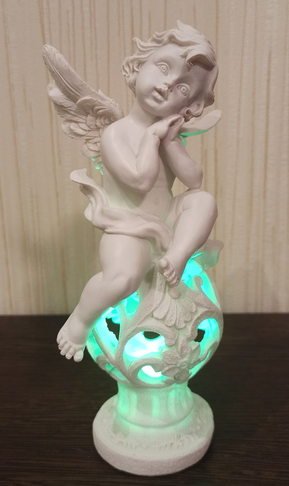 Статуэтка "Ангелочек на резном шаре с цветной подсветкой (A)", высота 20см, цветная подсветка  #1