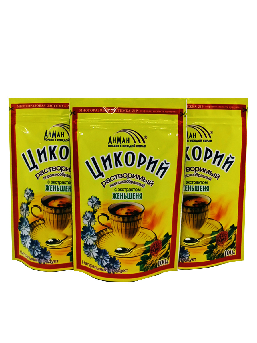 Цикорий растворимый порошкообразный с экстрактом Женьшеня 3шт*100гр ...