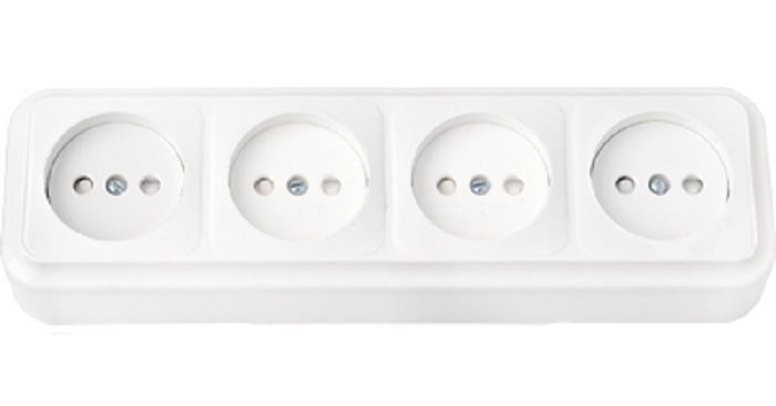 Розетка четверная накладная, с защитными шторками, РА16-277 Пралеска ...