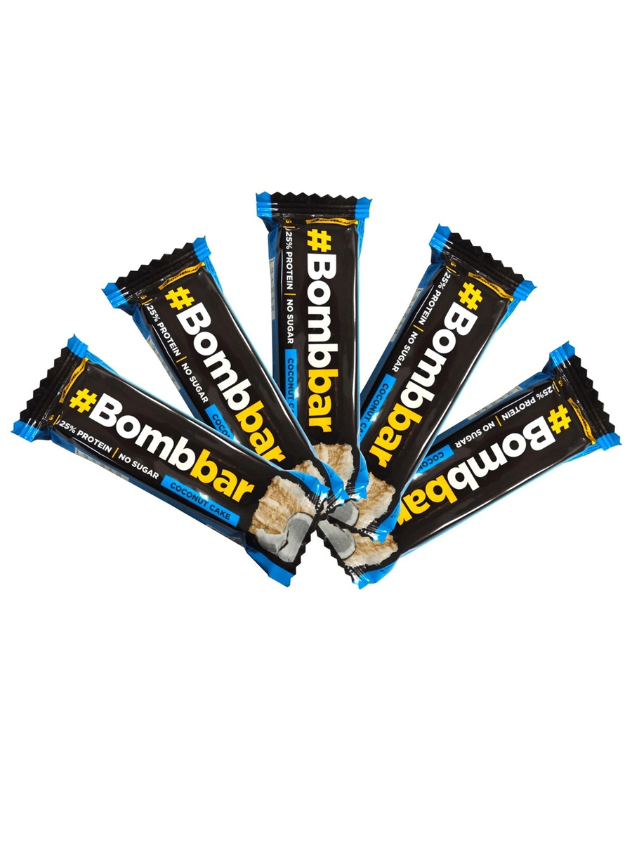 Bombbar Протеиновый батончик в шоколаде без сахара 5шт х 40г (кокосовый ...