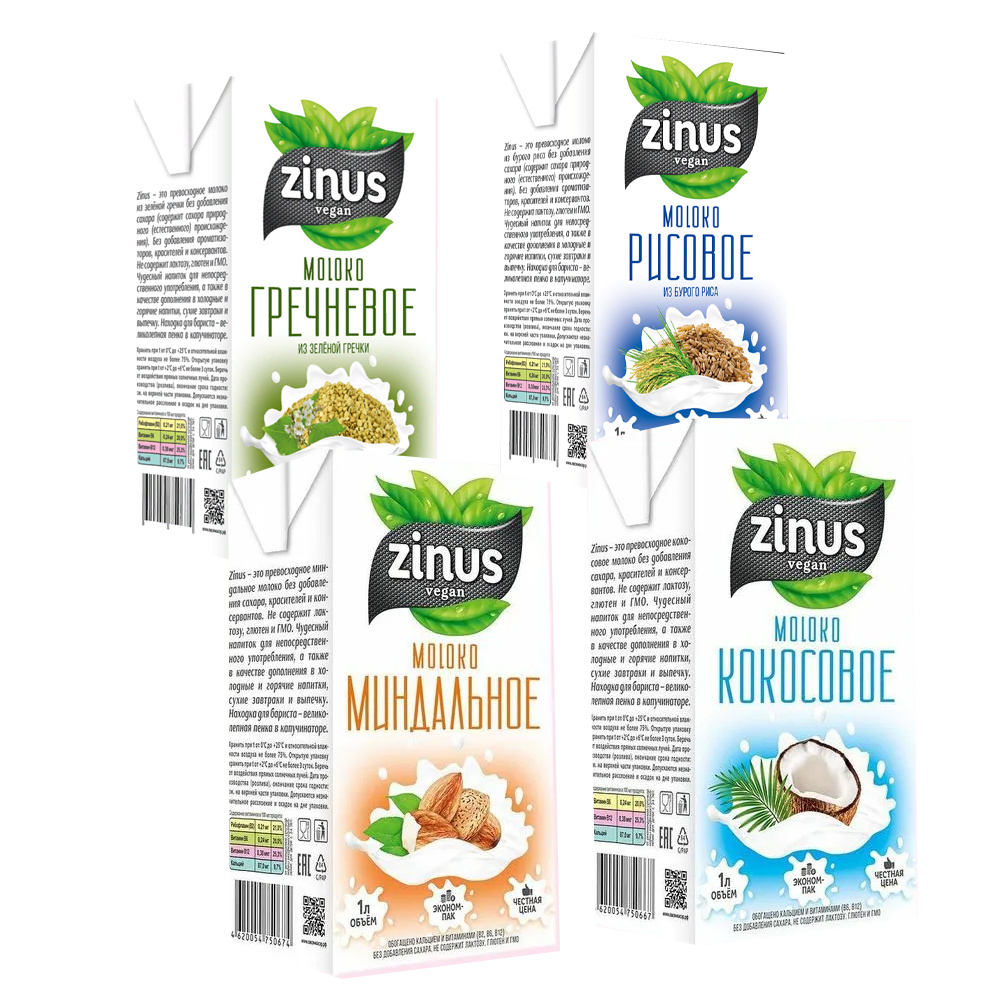 Молоко растительное ZINUS Tetra Pak Гречневое из зеленой гречки 1л ...